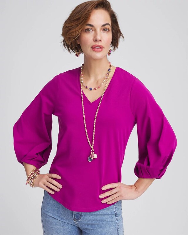 Cotton Tuck Sleeve Tee - image 1